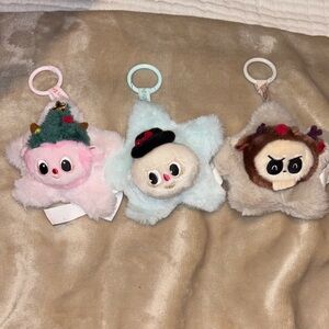 Star-Shaped Plush Keychains Set - Pink, Blue, Brown